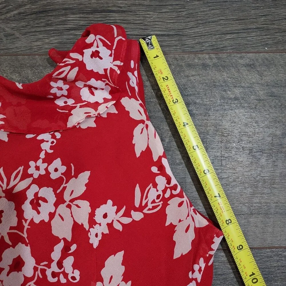 Ann Taylor Loft Silk Ruffle Sleeveless Blouse Red White Pink Beach Summercore - Picture 8 of 11